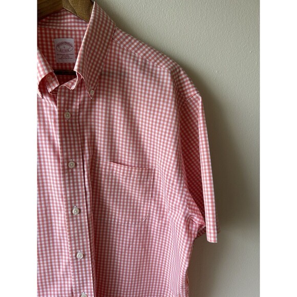 Brooks Brothers Mens Shirt Large Button Up Non Iron Gingham Checks Pocket Preppy - Picture 2 of 8
